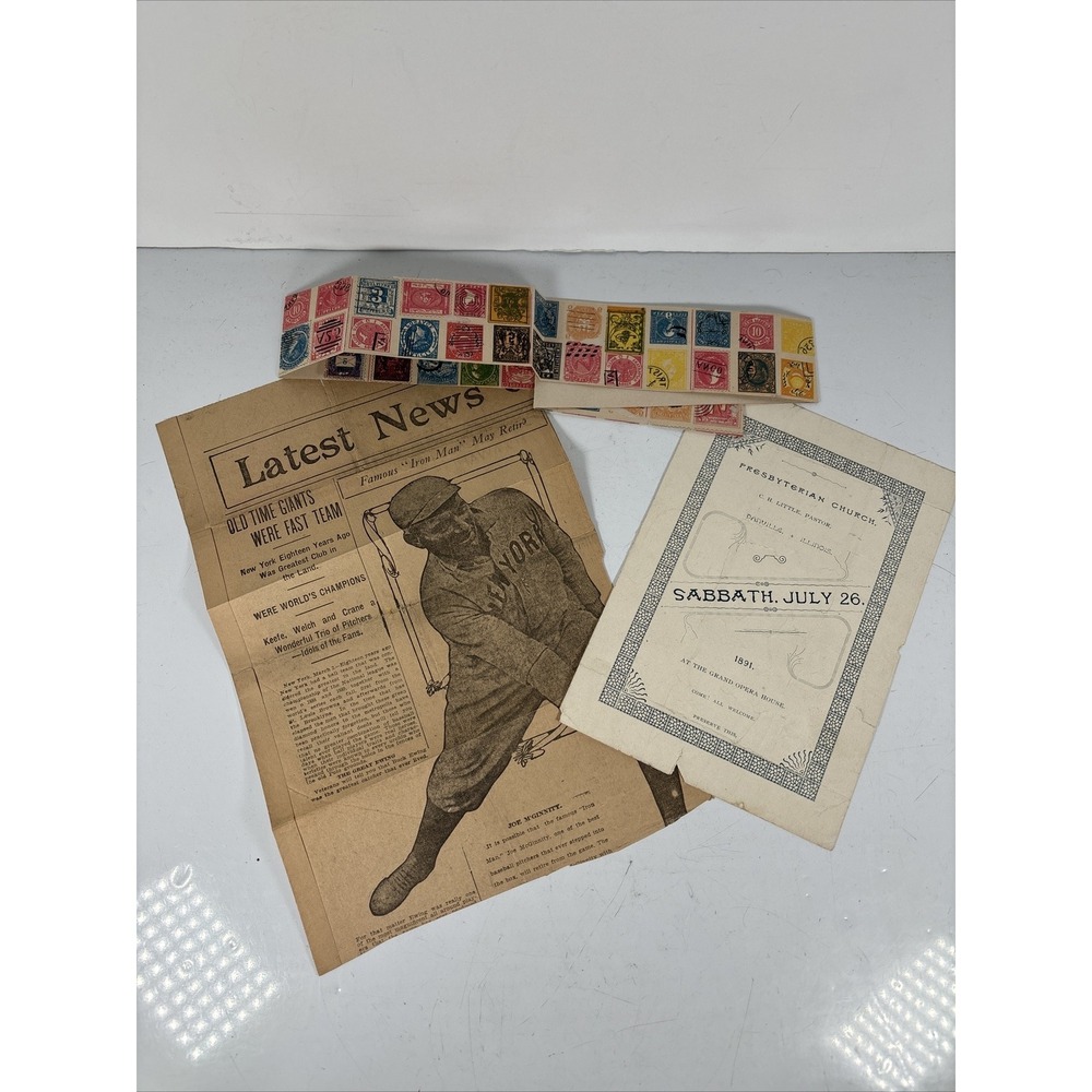 Junk‎ Journal Ephemera Lot Unique/Vintage 1907 1891 Joe McGinnity Stamps Church